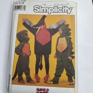 Simplicity Sewing Pattern 8332 Kid's Boy's Girl's Dinosaur Costumes Size 6-8